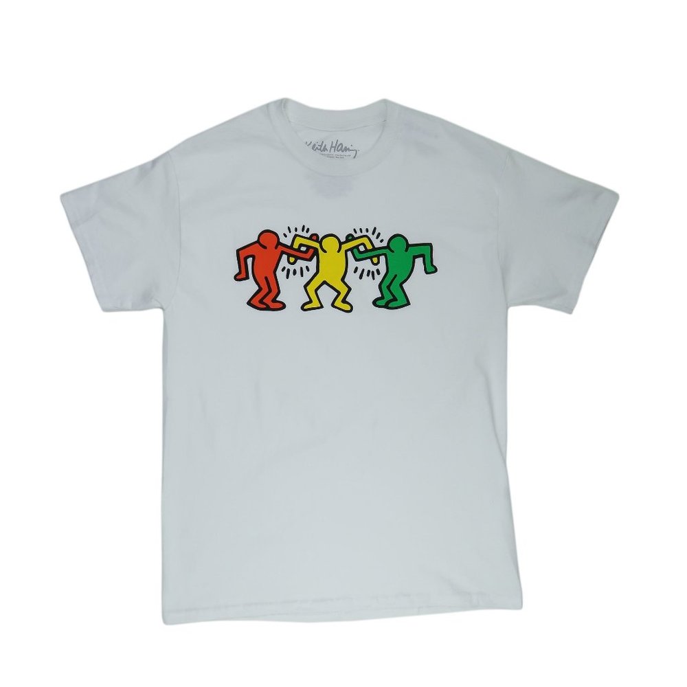 Keith Haring Graphic Print White Short Sleeve Crewneck T Shirt Top sz M